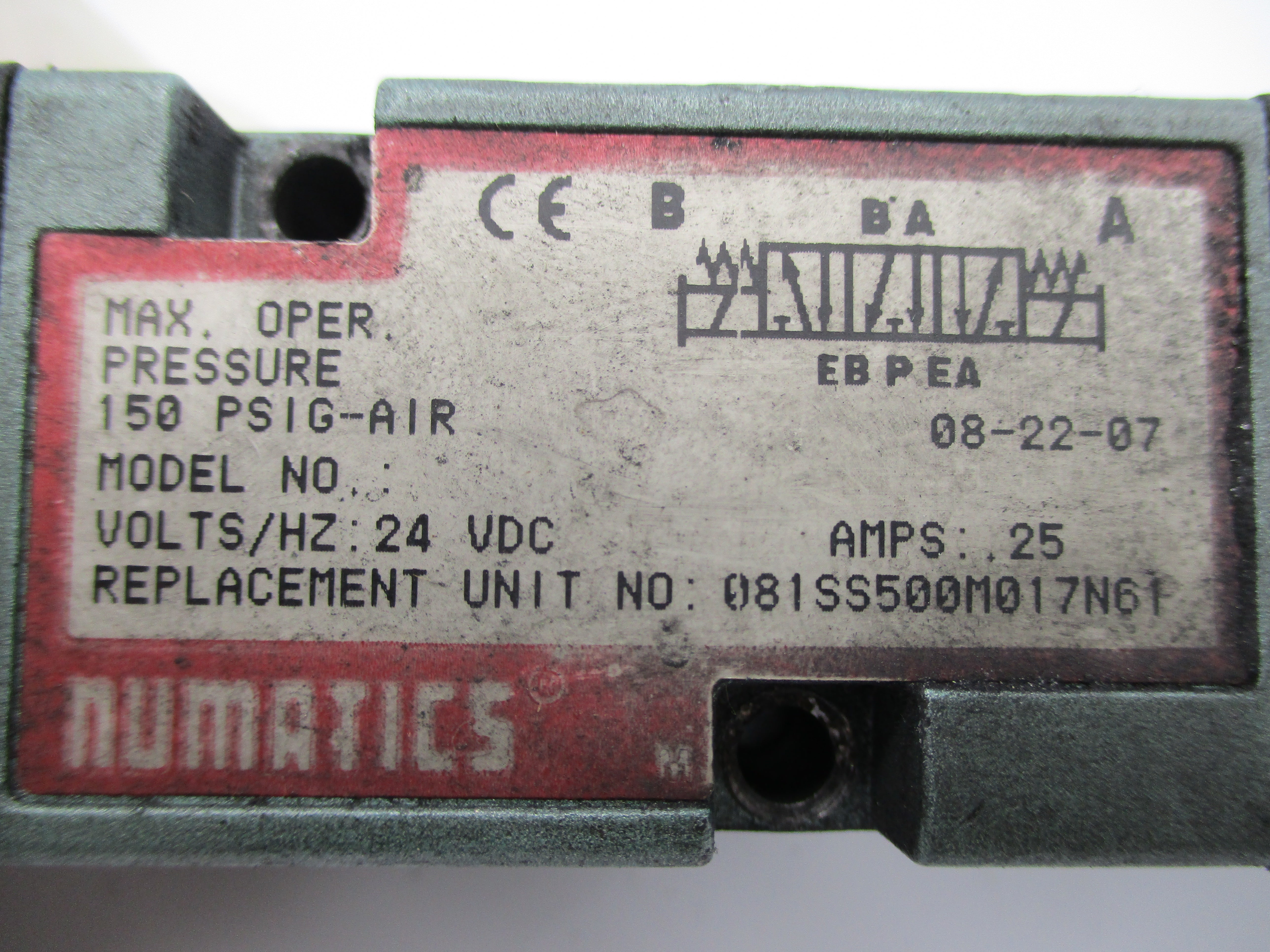 NUMATICS 081SS500M017N61 150PSIG 24VDC UNMP