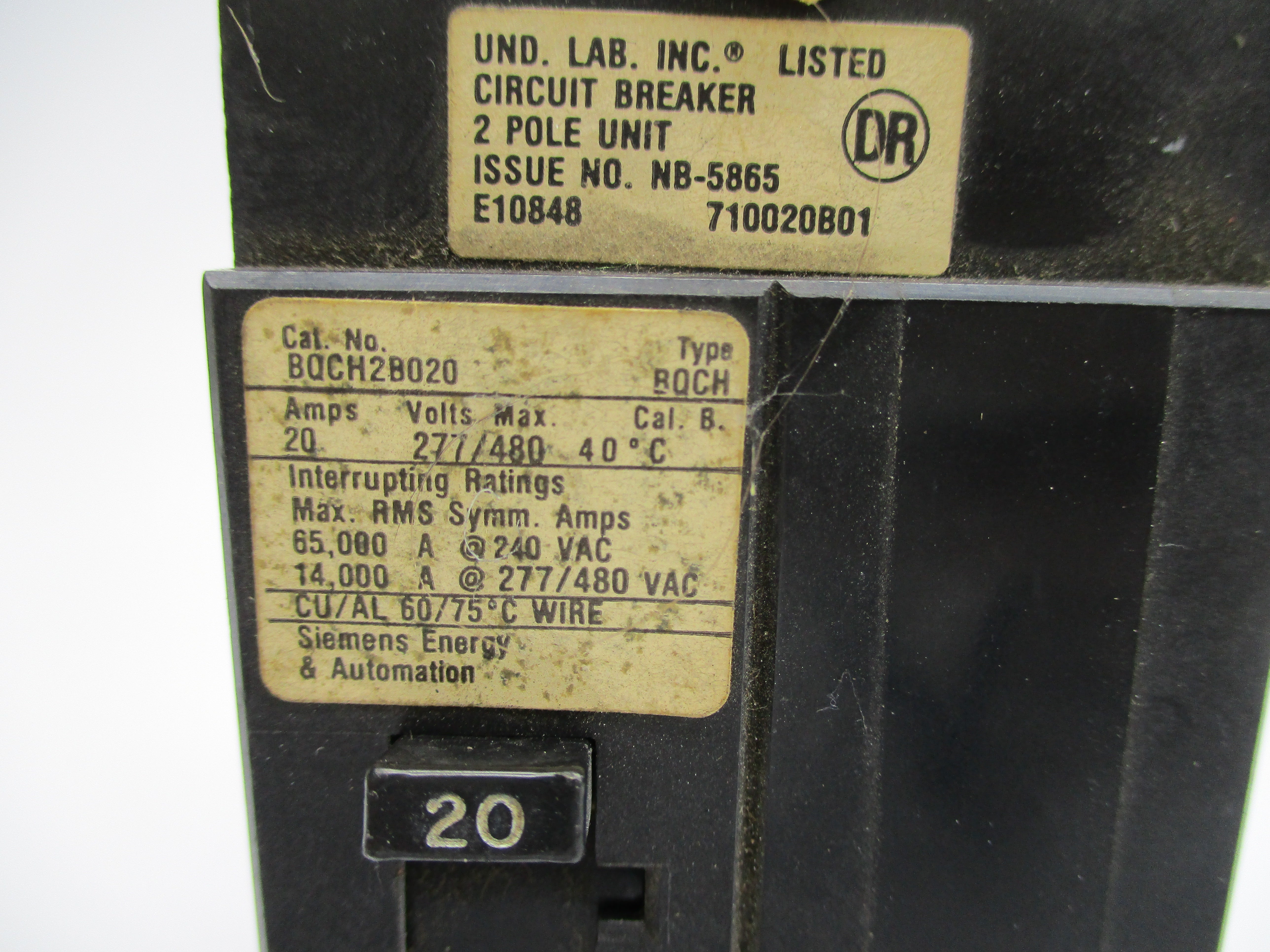 SIEMENS BQCH2B020 20A 277/480VAC UNMP