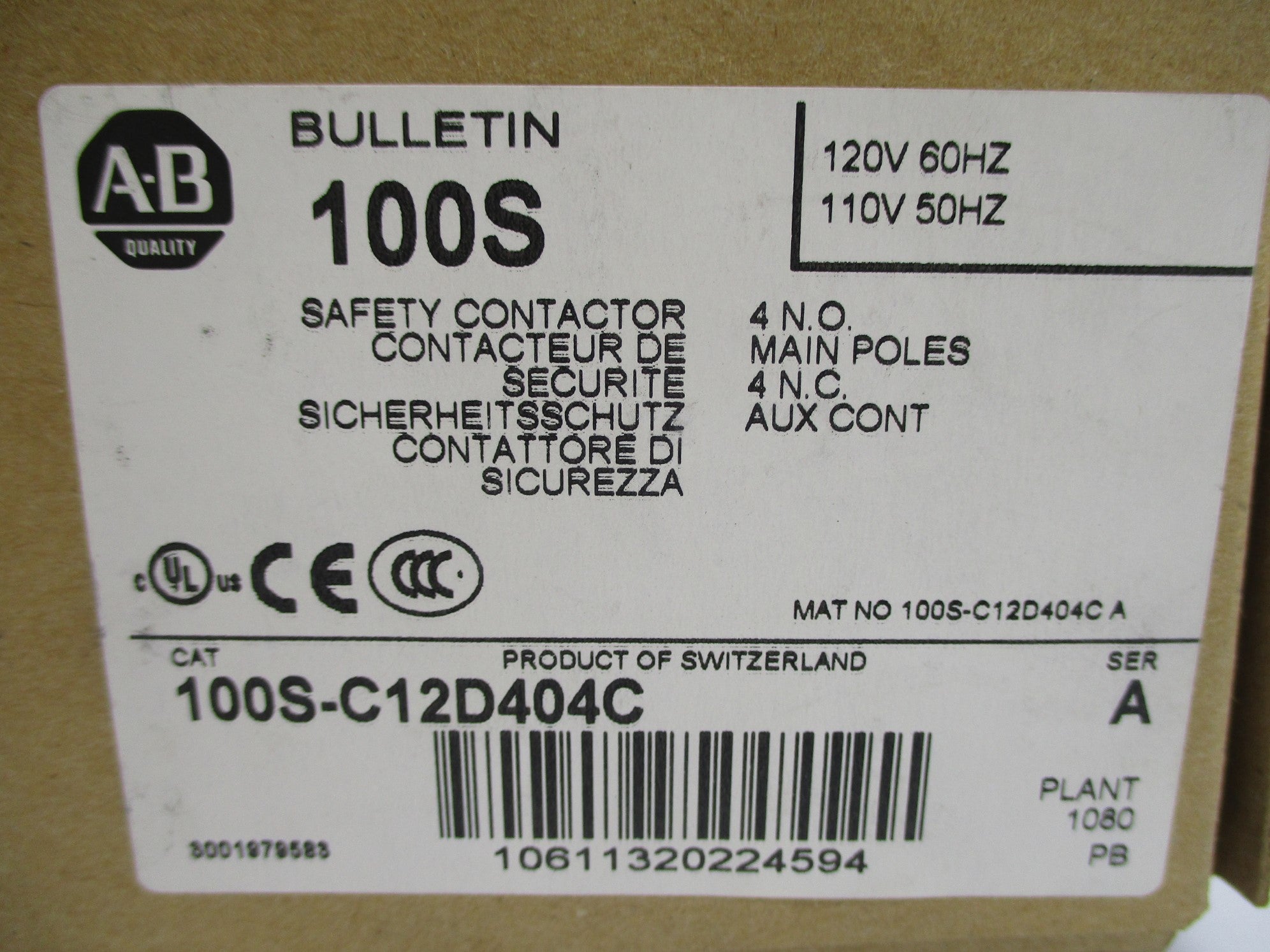 ALLEN BRADLEY 100S-C12D404C SER. A 110/120V (BR/WH) NSMP