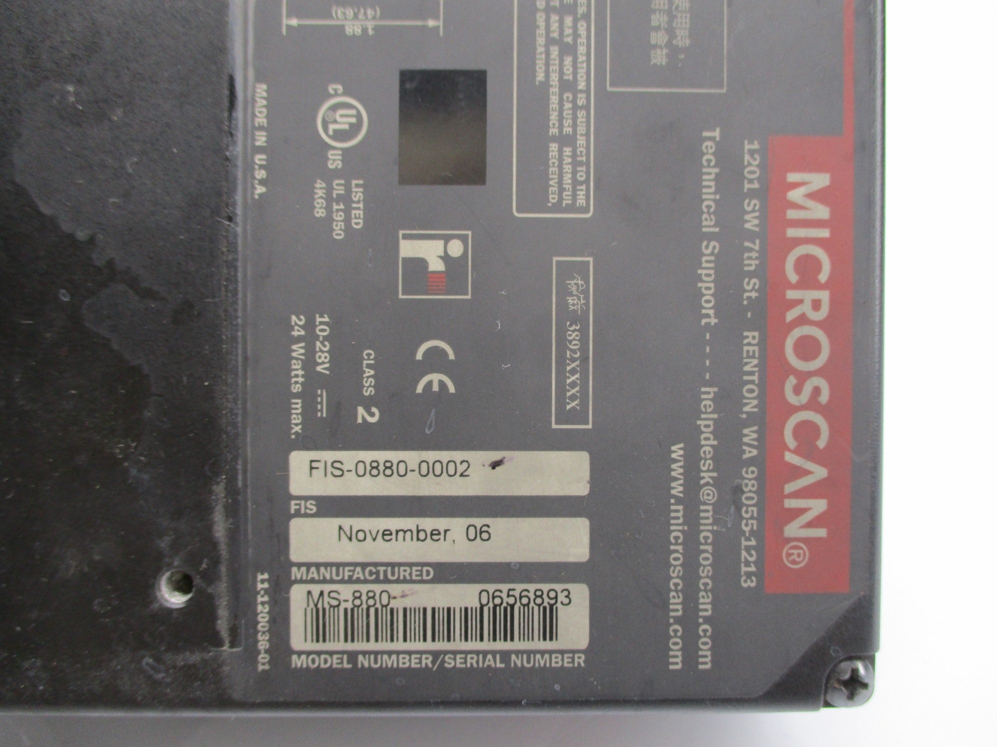 MICROSCAN FIS-0880-0002 (AS PICTURED) UNMP