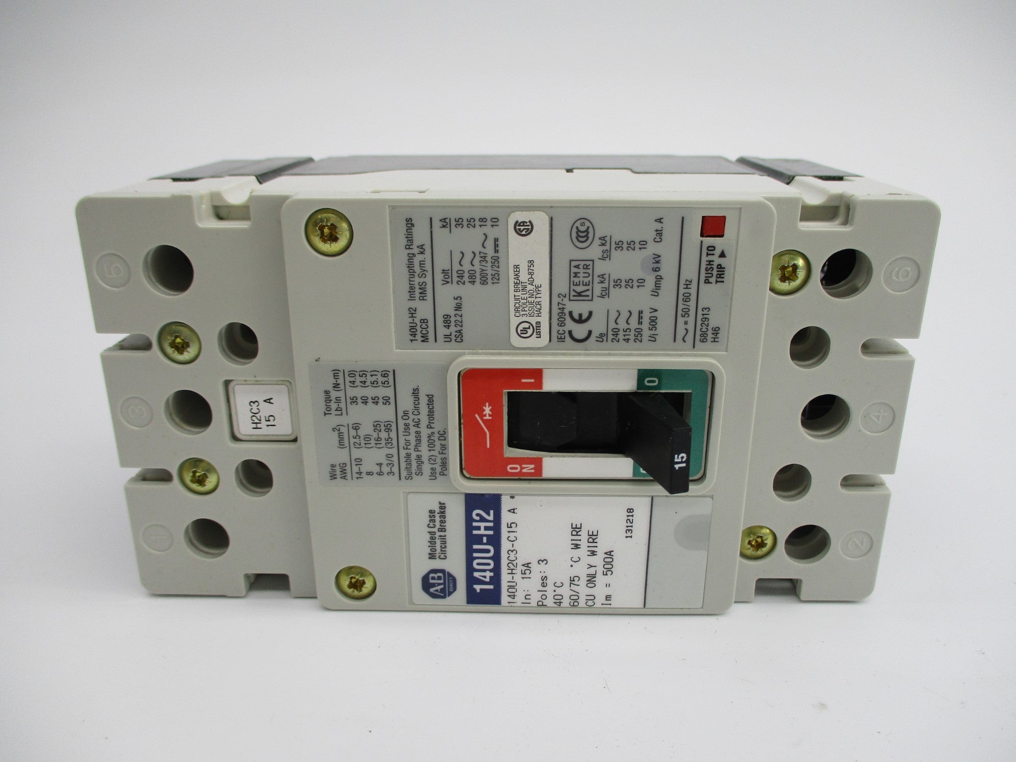 ALLEN BRADLEY 140U-H2C3-C15 SER. A 480V 15A NSMP