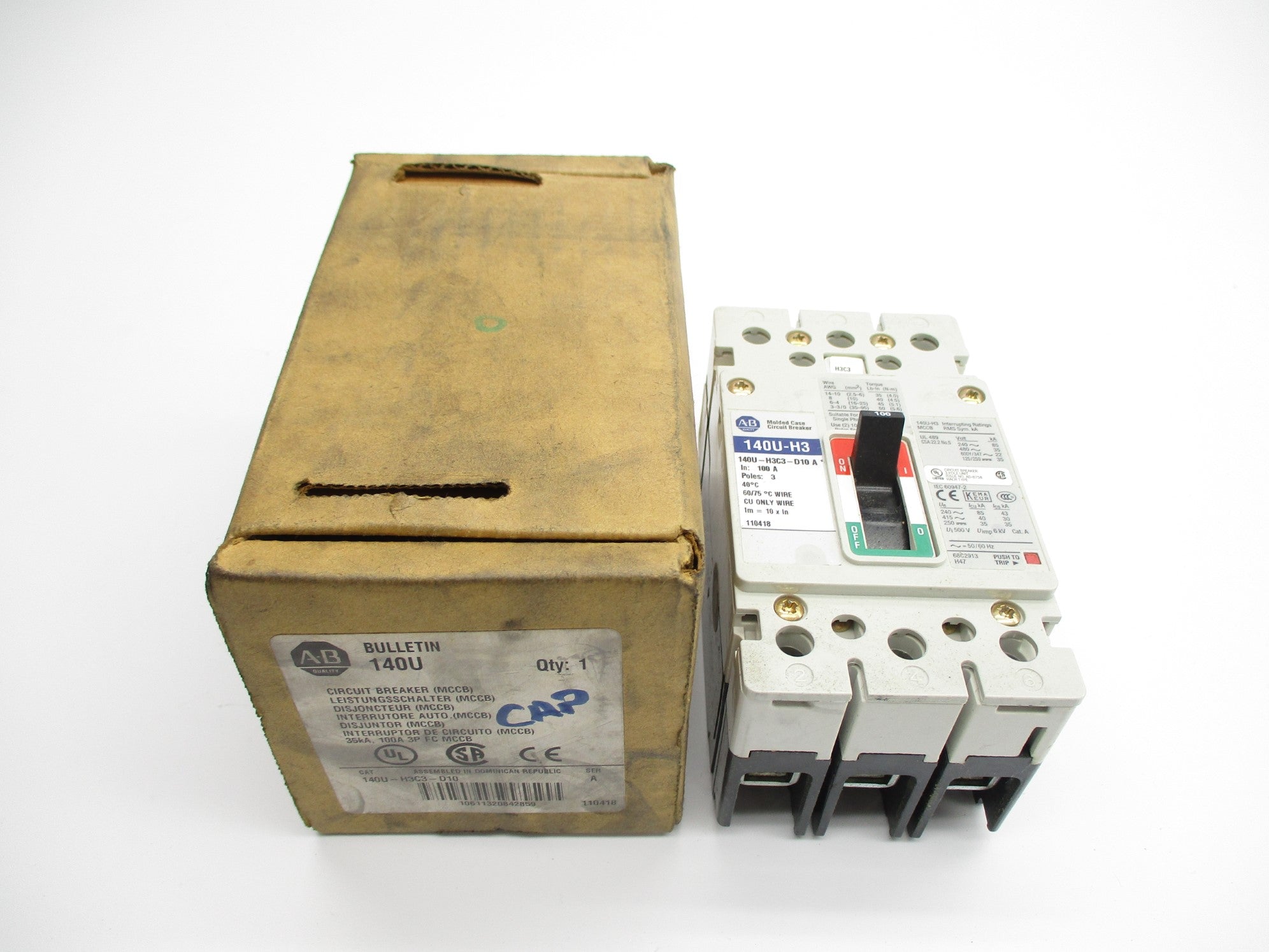 ALLEN BRADLEY 140U-H3C3-D10 SER. A 100A 240/480V (BR/WH) NSMP