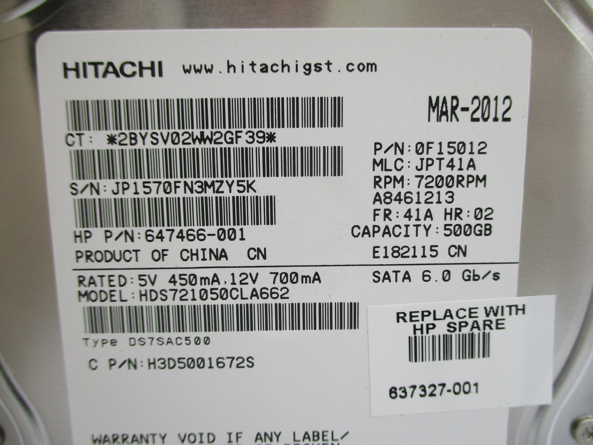 HITACHI 647466-001 HDS721050CLA662 NSNP