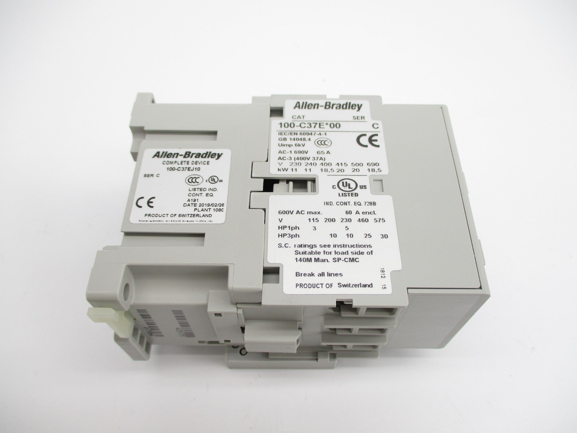 ALLEN BRADLEY 100-C37EJ10 SER. C 24VDC 65A (BR/WH) NSMP