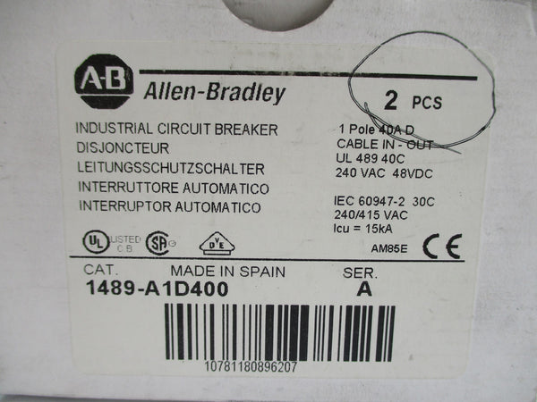 ALLEN BRADLEY 1489-A1D400 SER. A 40A 240VAC (PKG OF 2) NSMP