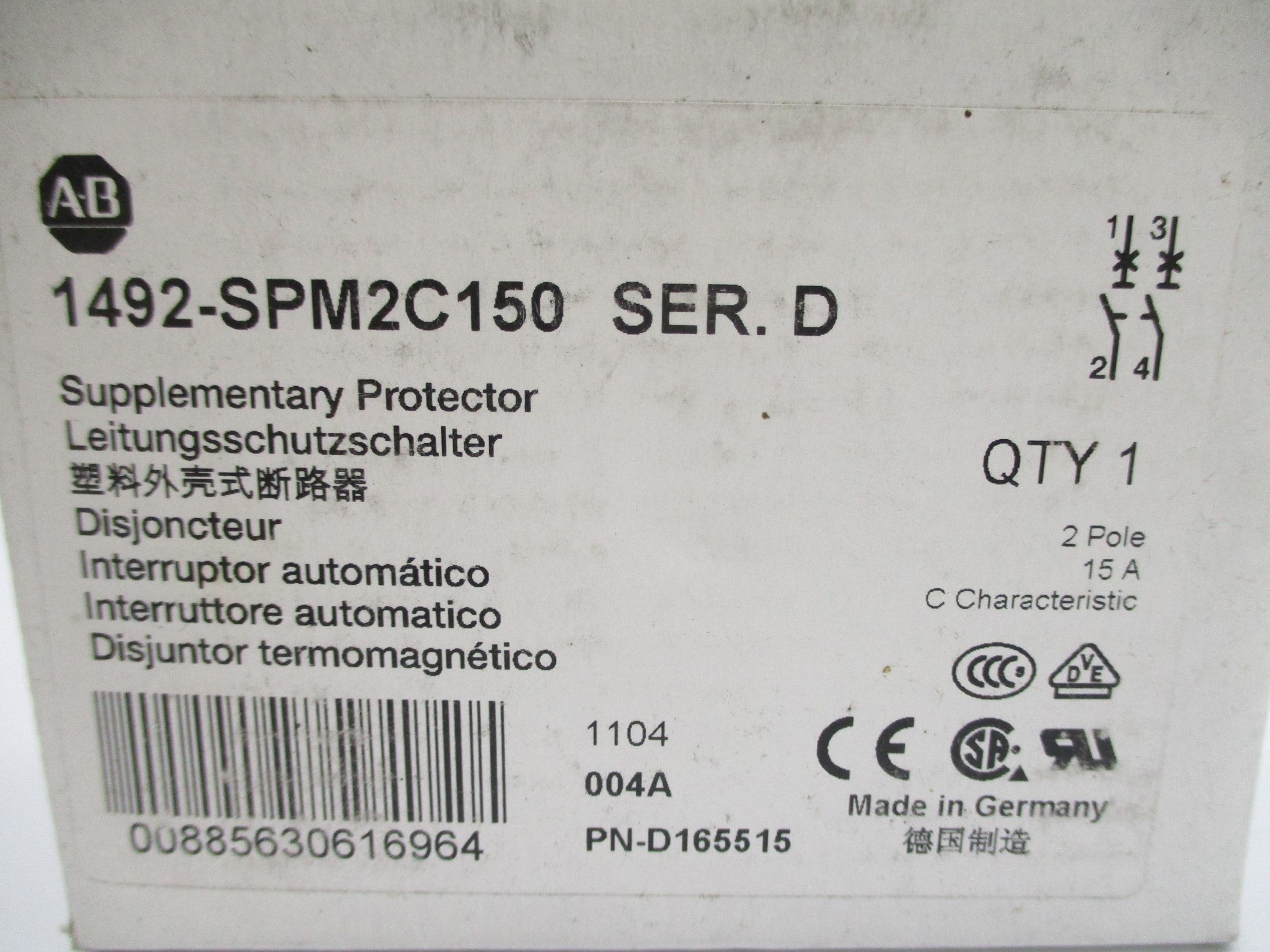 ALLEN BRADLEY 1492-SPM2C150 SER. D 15A 440VAC NSMP