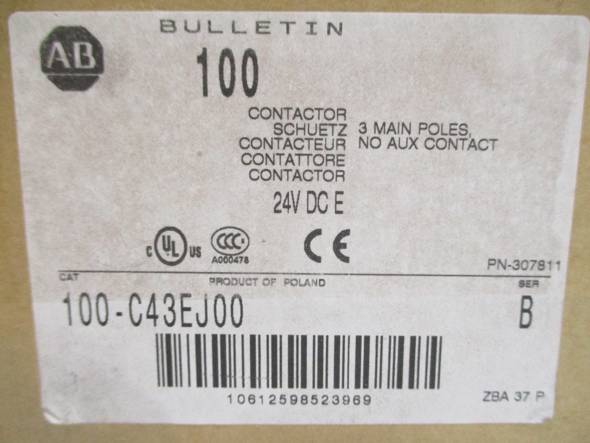 ALLEN BRADLEY 100-C43EJ00 SER. B 24VDC (BR/WH) NSMP