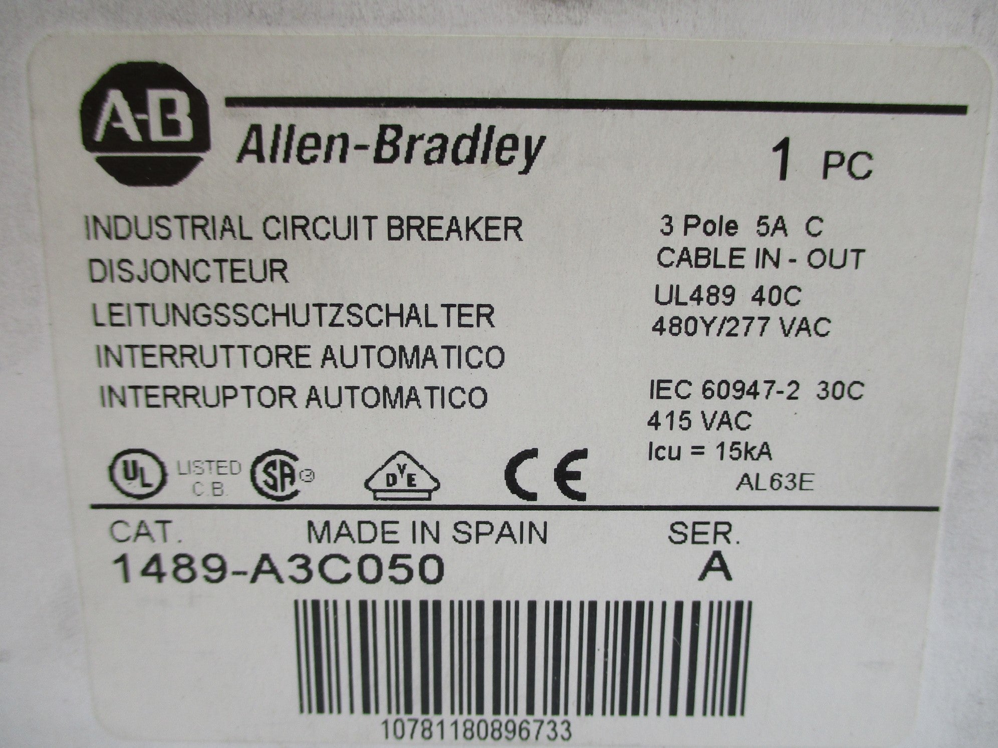 ALLEN BRADLEY 1489-A3C050 SER. A 5A 277V NSMP