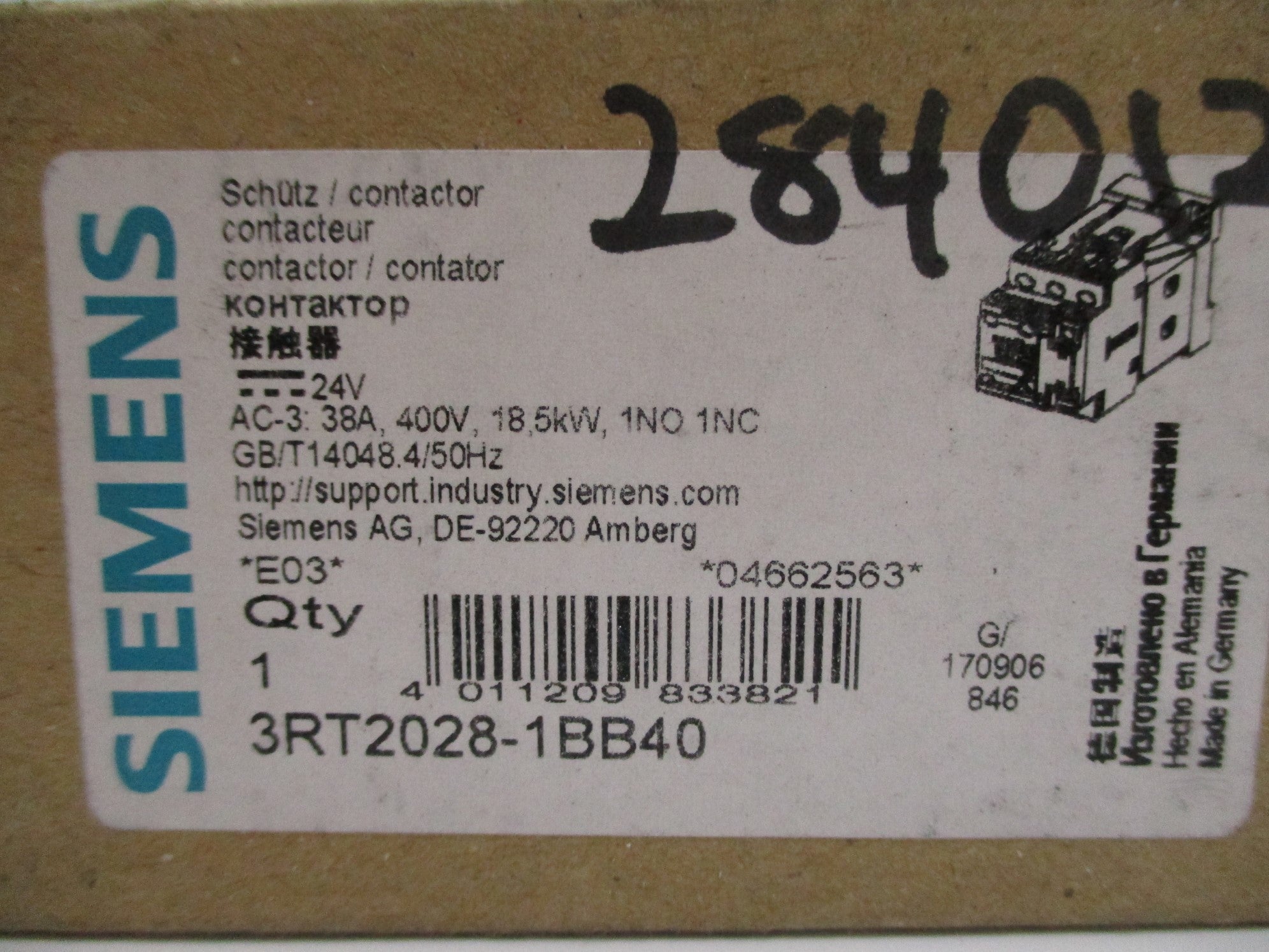 SIEMENS 3RT2028-1BB40 24V NSMP