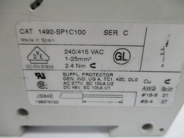 ALLEN BRADLEY 1492-SP1C100 SER. C 10A 240/415VAC UNMP