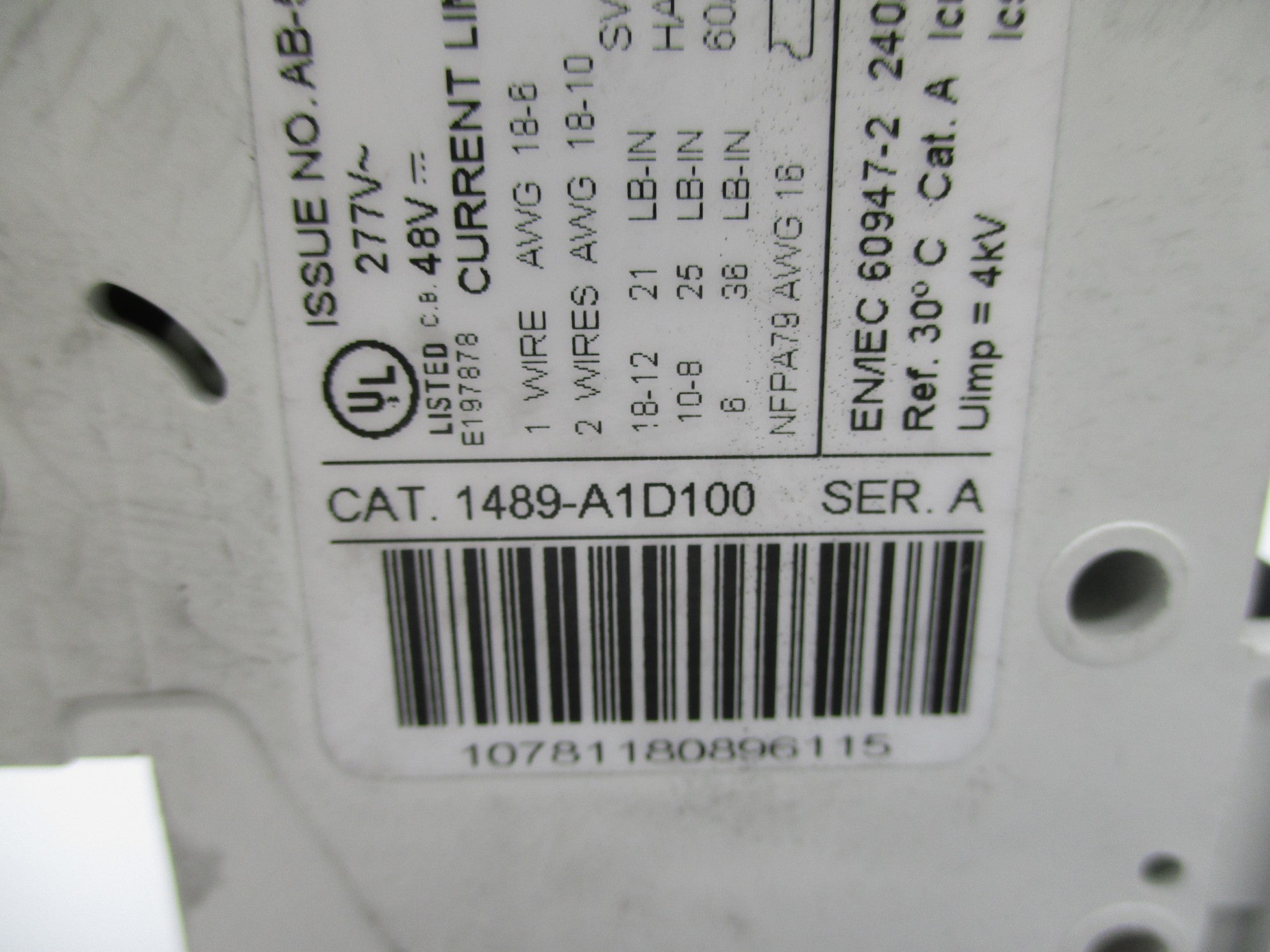 ALLEN BRADLEY 1489-A1D100 SER. A 10A 277V UNMP