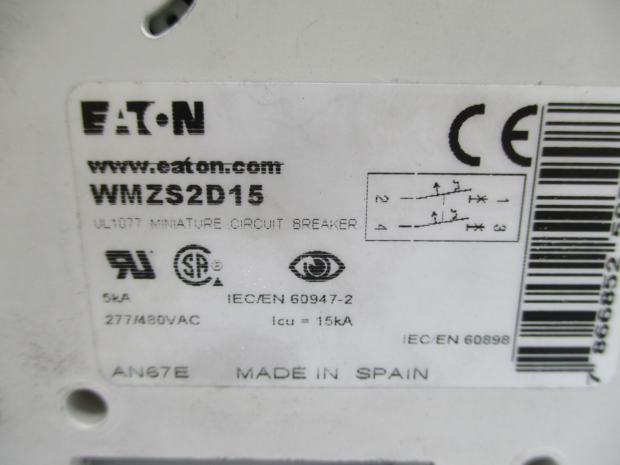 EATON WMZS2D15 15A 277/480VAC UNMP
