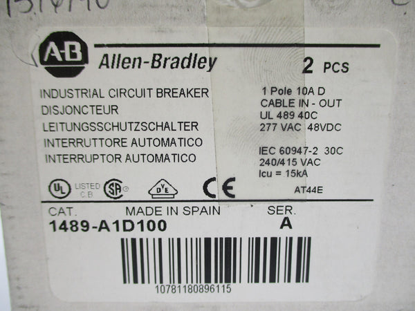ALLEN BRADLEY 1489-A1D100 SER. A 10A 277VAC (PKG OF 2) NSMP