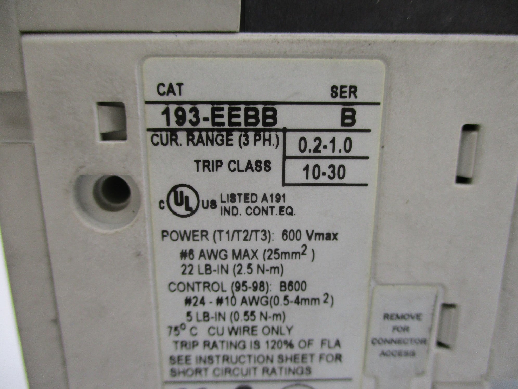ALLEN BRADLEY 193-EEBB SER. B 0.2-1.0A UNMP