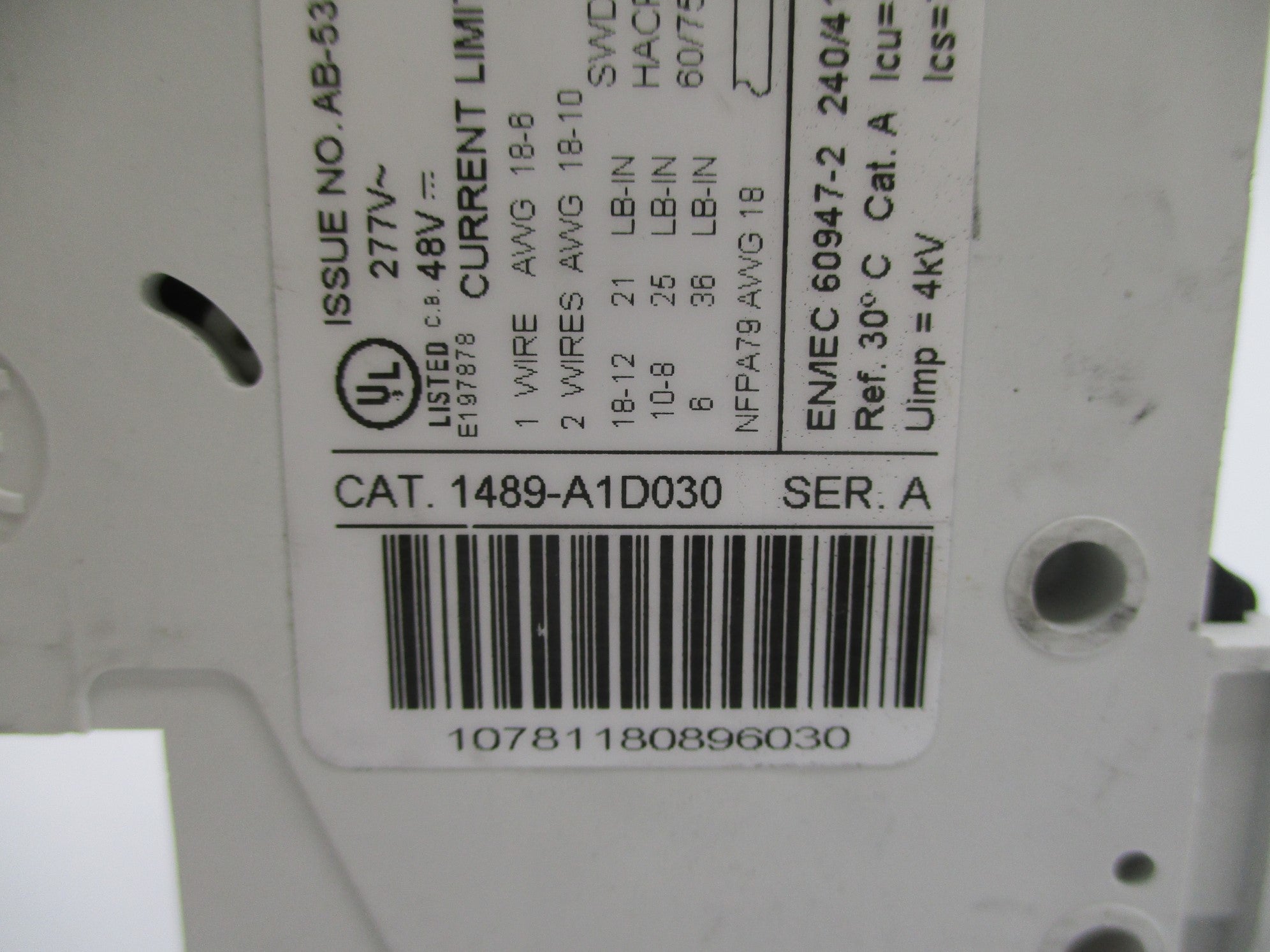 ALLEN BRADLEY 1489-A1D030 SER. A 3A 277V UNMP