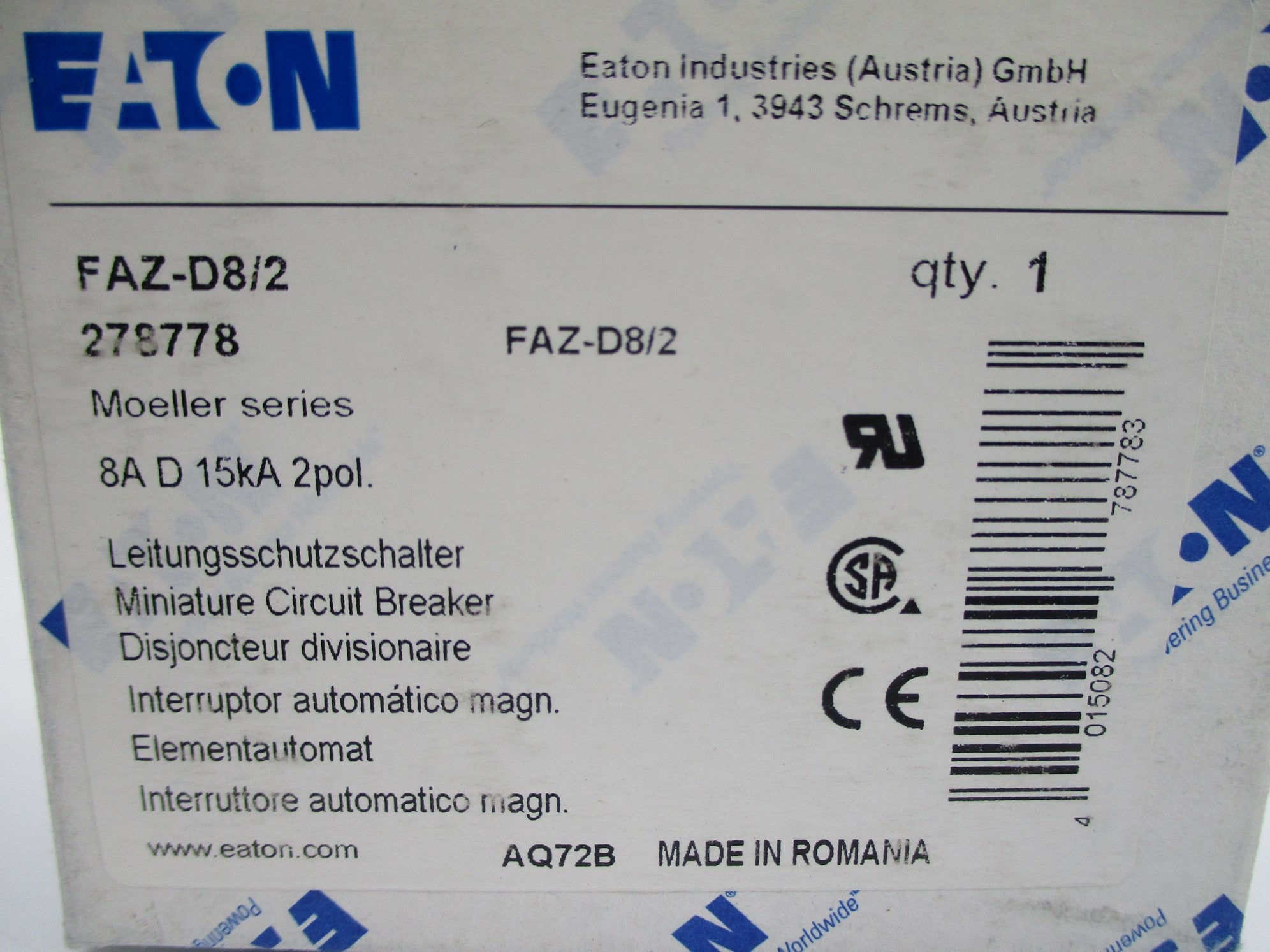 EATON FAZ-D8/2 8A 400/415V NSMP