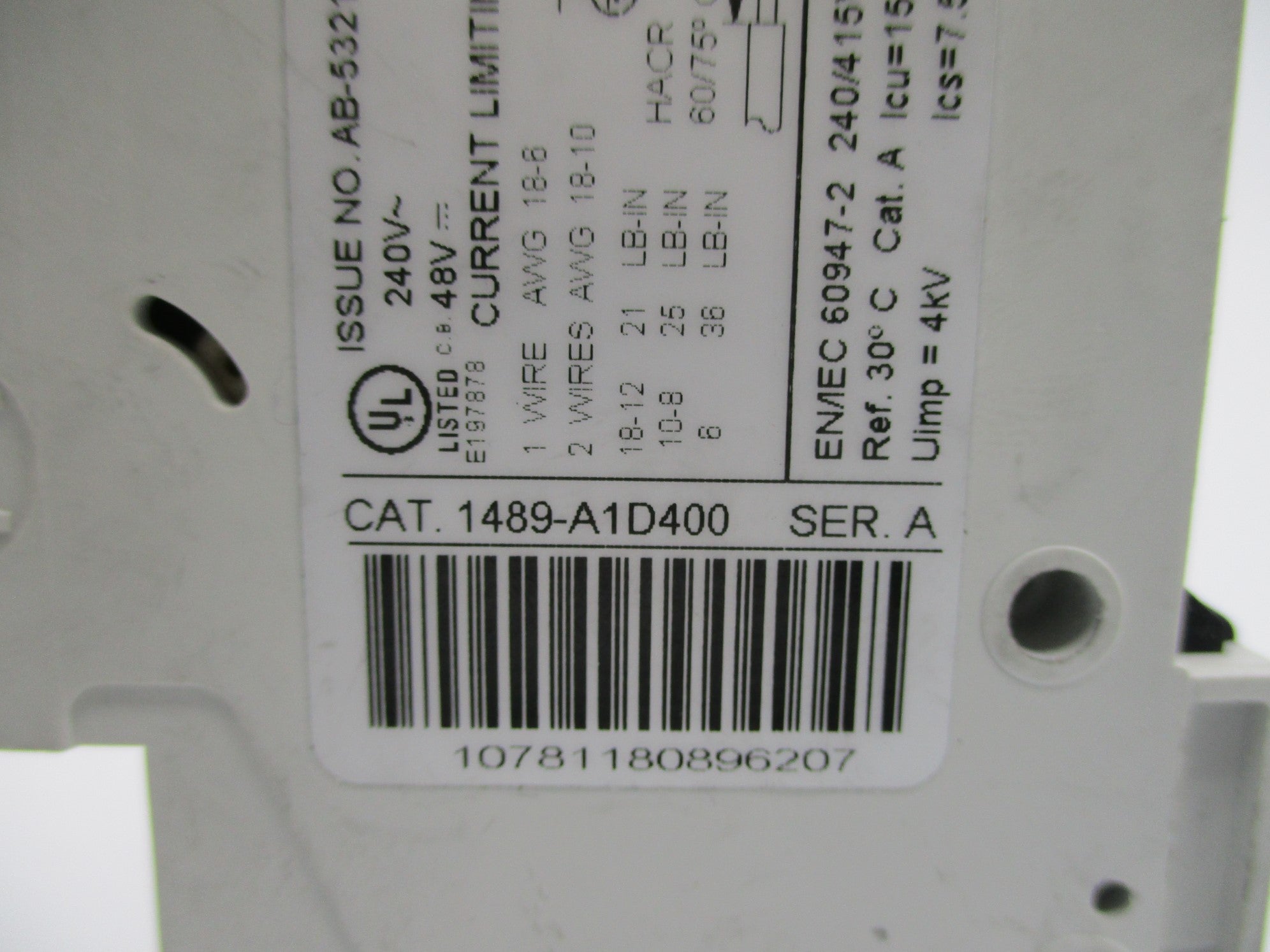 ALLEN BRADLEY 1489-A1D400 SER. A 40A 240V UNMP