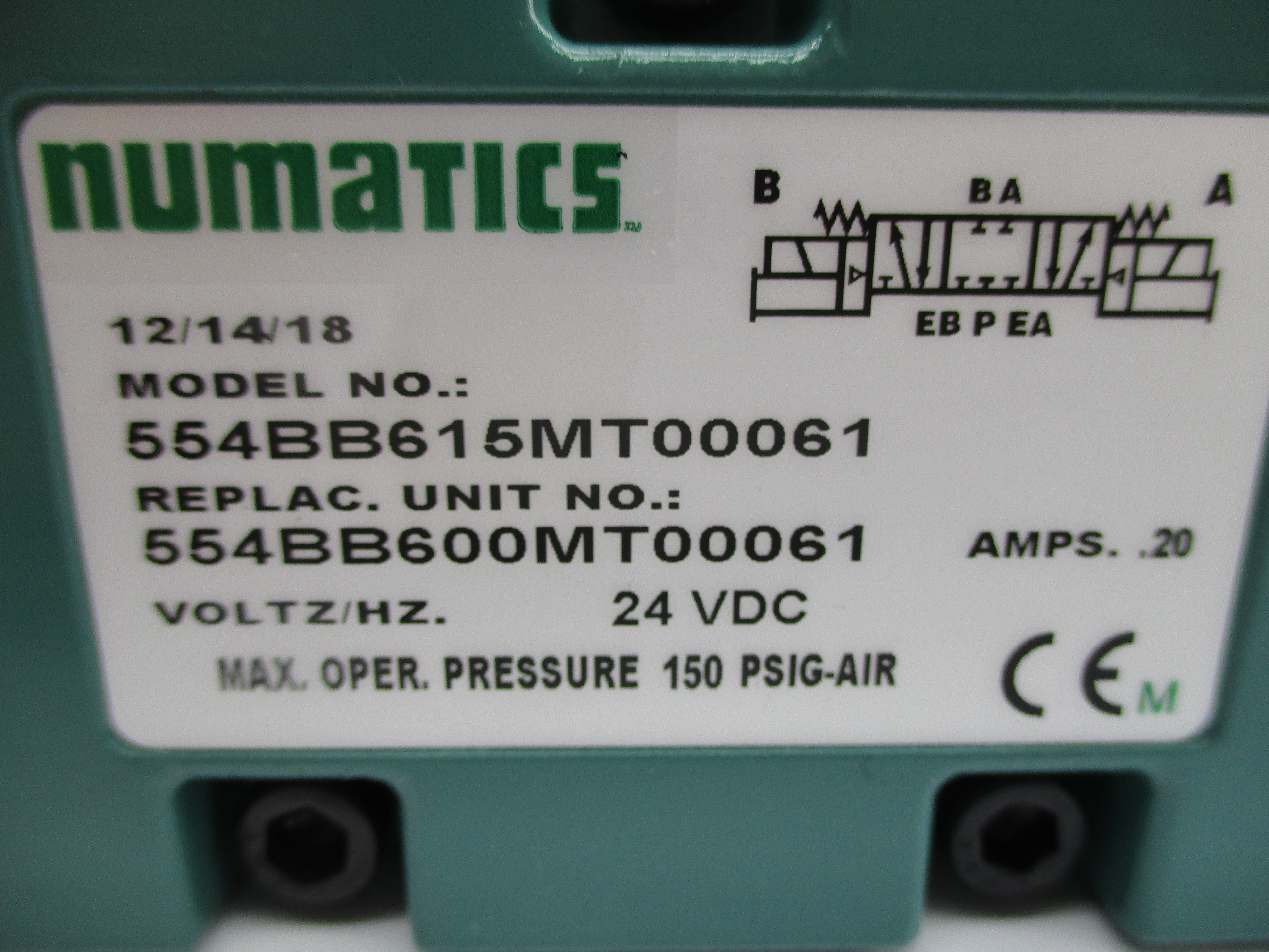NUMATICS 554BB615MT00061 150PSIG 24VDC NSNP