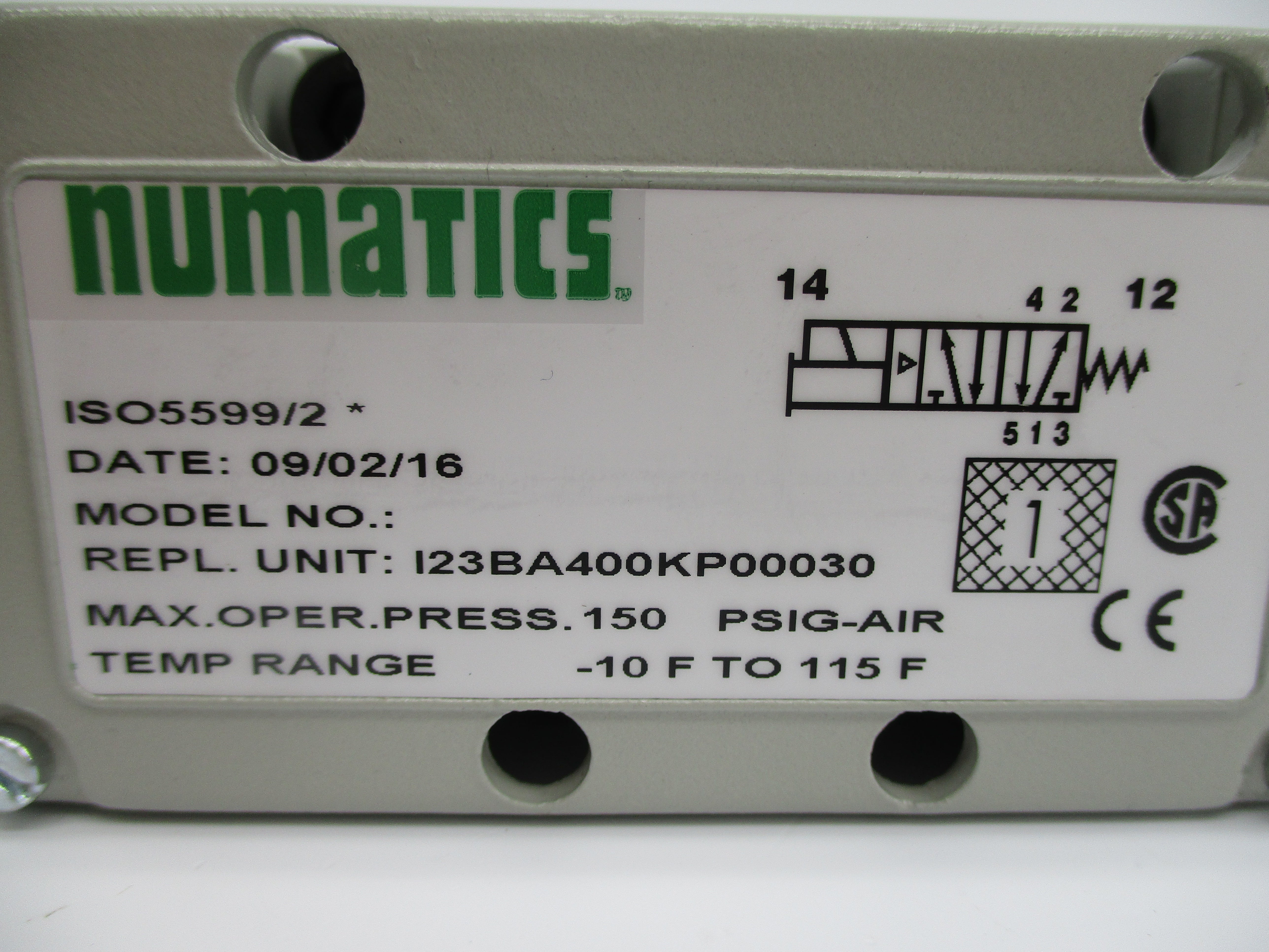 NUMATICS I23BA400KP00030 150PSIG 100-115/50 110-120/60 NSNP