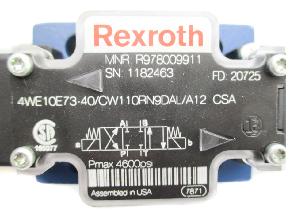 REXROTH 4WE10E73-40/CW110RN9DAL/A12 R978009911 4600PSI 96VDC NSNP