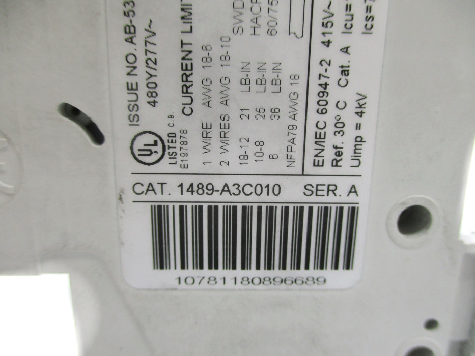 ALLEN BRADLEY 1489-A3C010 SER. A 1A 277V UNMP