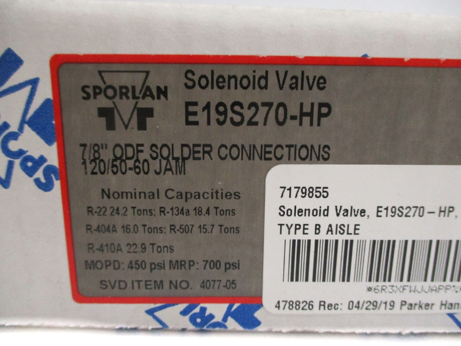 SPORLAN E19S270-HP 4077-05 450-700PSI 120/50-60 NSMP