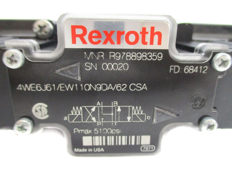 REXROTH 4WE6J61/EW110N9DA/62CSA R978898359 5100PSI NSNP