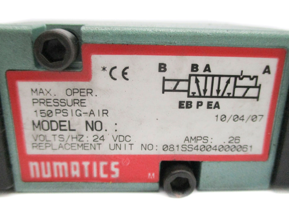 NUMATICS 081SS4004000061 150PSIG 24VDC UNMP