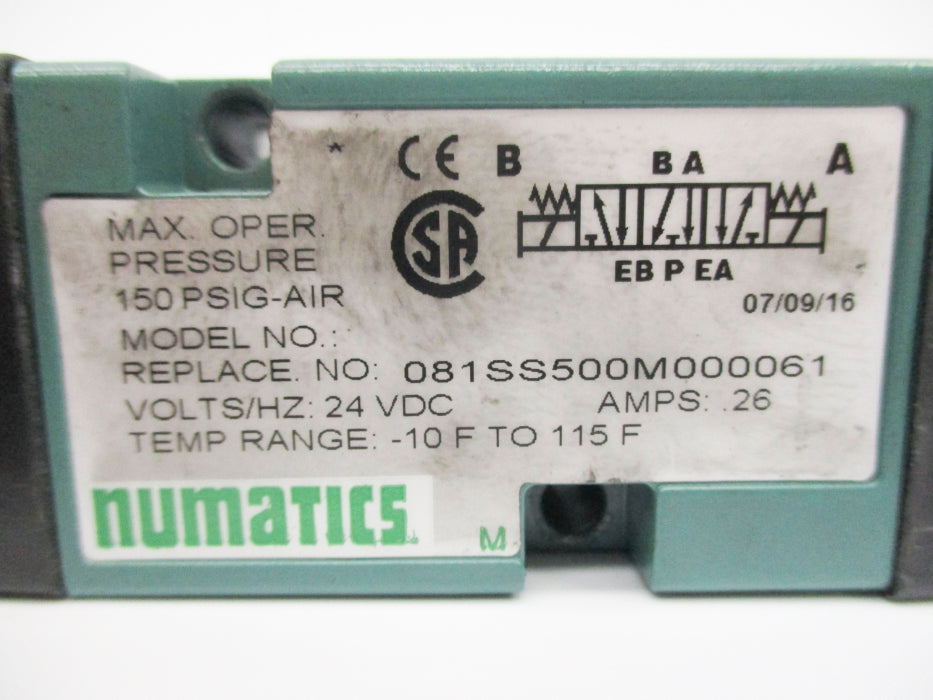 NUMATICS 081SS500M000061 150PSIG 24VDC UNMP