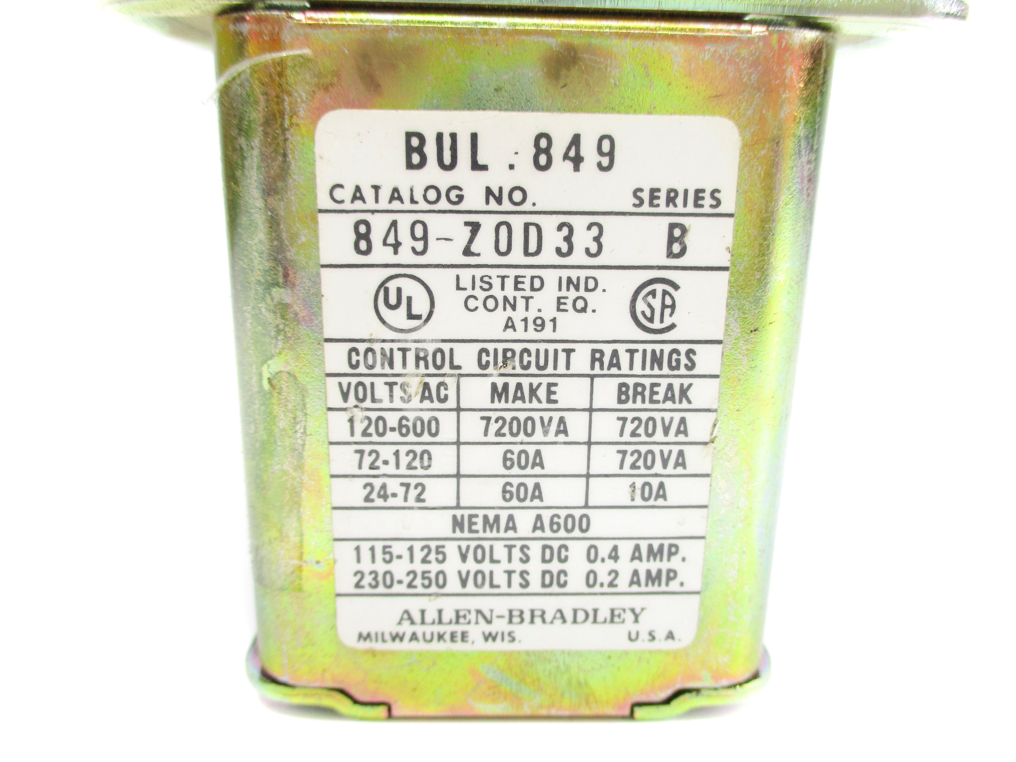 INDUSTRIAL SPARE PART 849-Z0D33 SER. B 110/120V NSNP