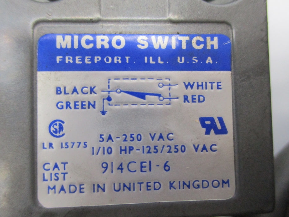 MICRO SWITCH 914CE1-6 250VAC 5A UNMP
