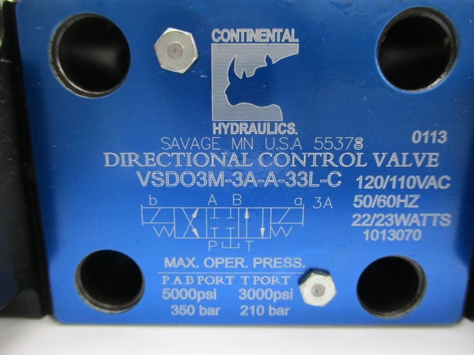 CONTINENTAL HYDRAULICS VSDO3M-3A-A-33L-C 3000-5000PSI 110/120VAC NSNP