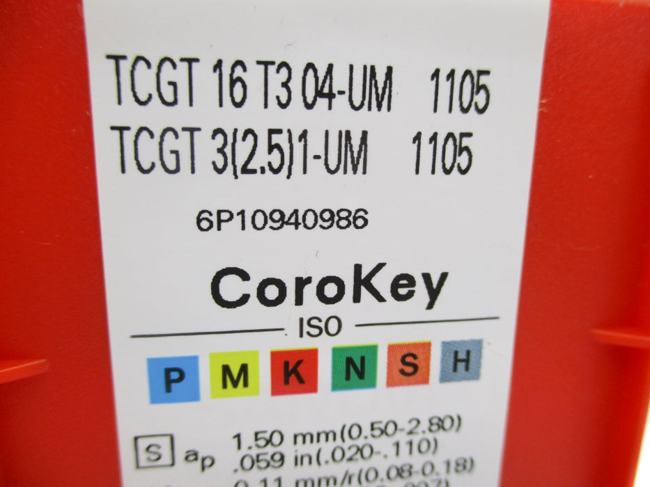 SANDVIK TCGT16T304-UM TCGT3(2.5)1-UM-1105 (PKG OF 10) NSFS