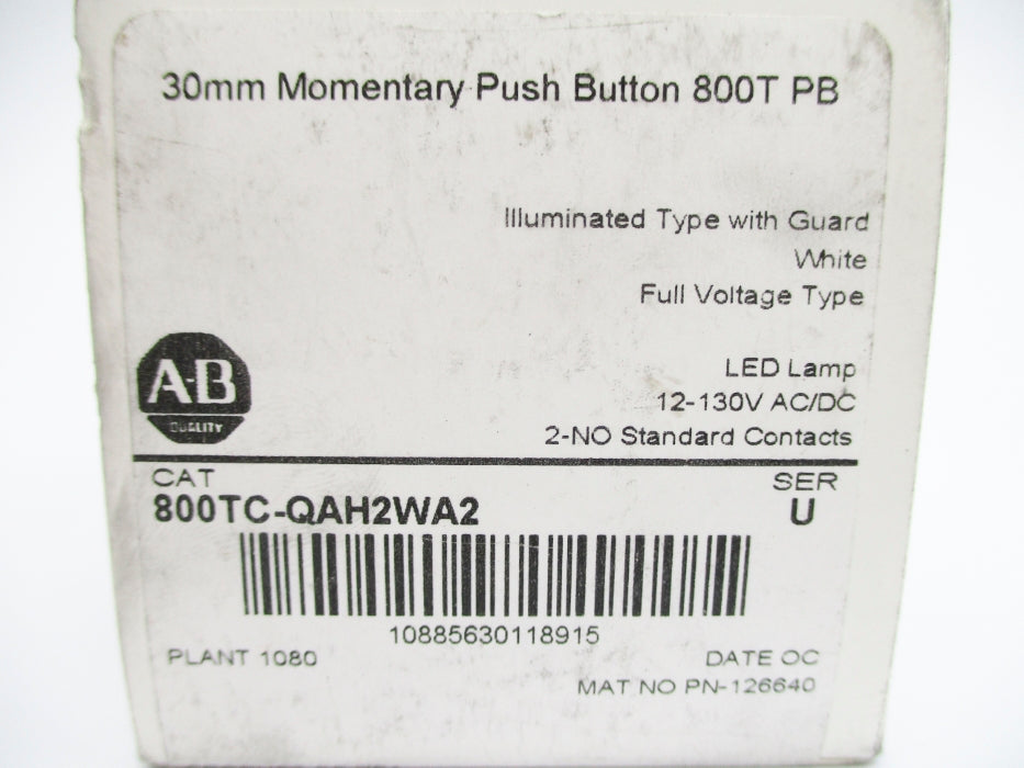 ALLEN BRADLEY 800TC-QAH2WA2 SER. U (WH) NSMP