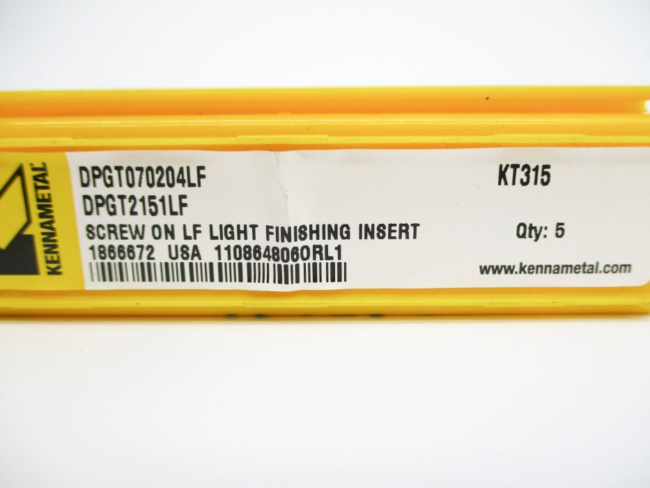 KENNAMETAL DPGT070204LF DPGT2151LF-KT315 (PKG OF 5) NSMP