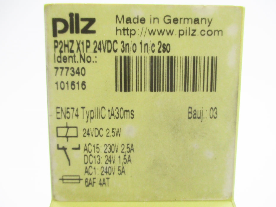 PILZ P2HZX1P24VDC3N/O1N/C2SO 777340 24VDC 5A (AS PICTURED) NSNP
