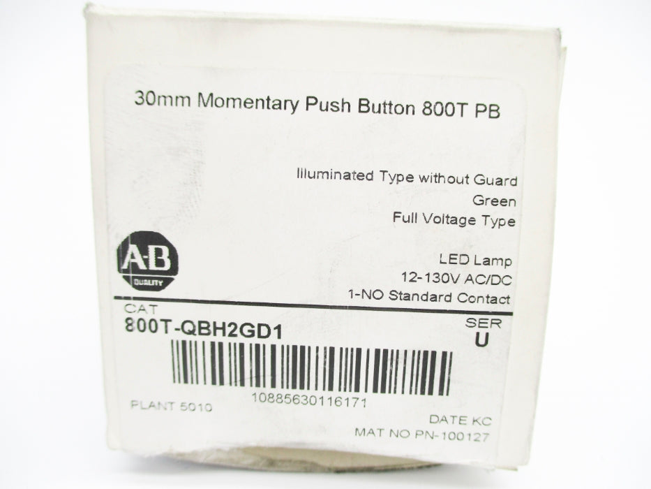 ALLEN BRADLEY 800T-QBH2GD1 SER. U (WH) NSMP