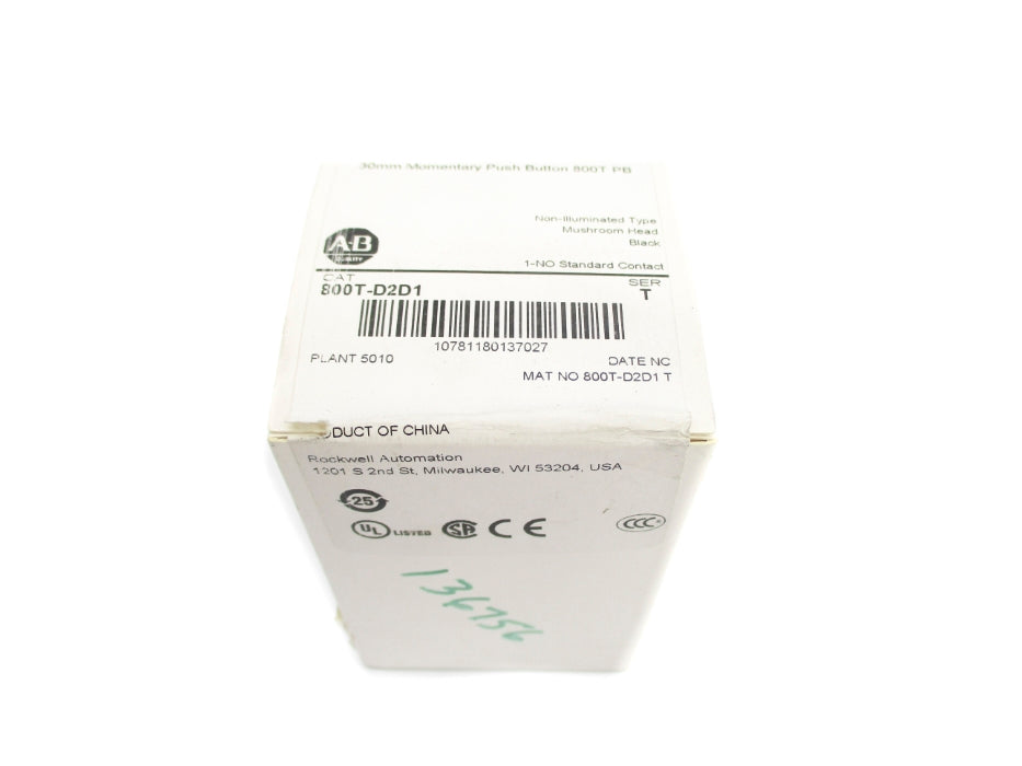 ALLEN BRADLEY 800T-D2D1 SER. T (WH) NSFS