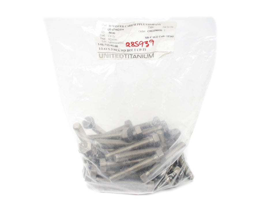 UNITED TITANIUM 1/2-13X3HEXHDBOLTCP-TI (PKG OF 50) NSMP