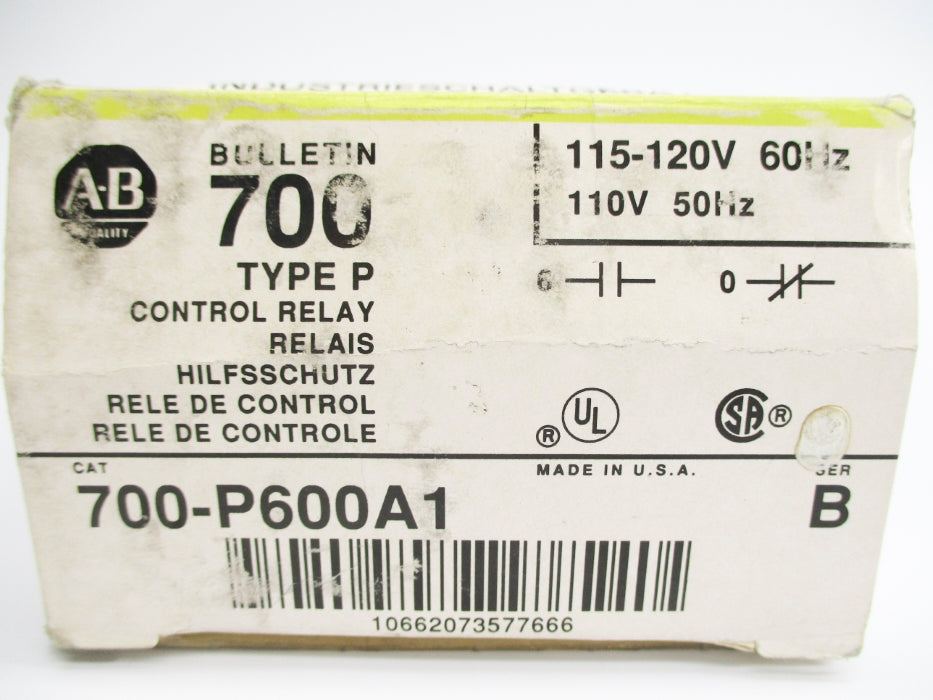 ALLEN BRADLEY 700-P600A1 SER. B 115-120V (BK/YL) NSMP