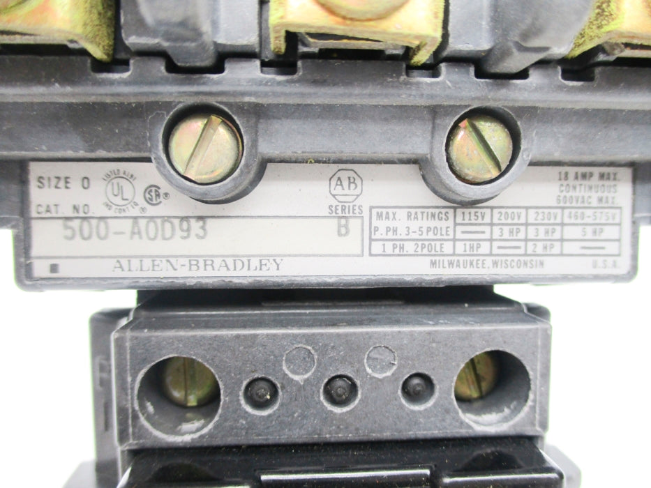 ALLEN BRADLEY 500-AOD93 SER. B 120V 18A UNMP