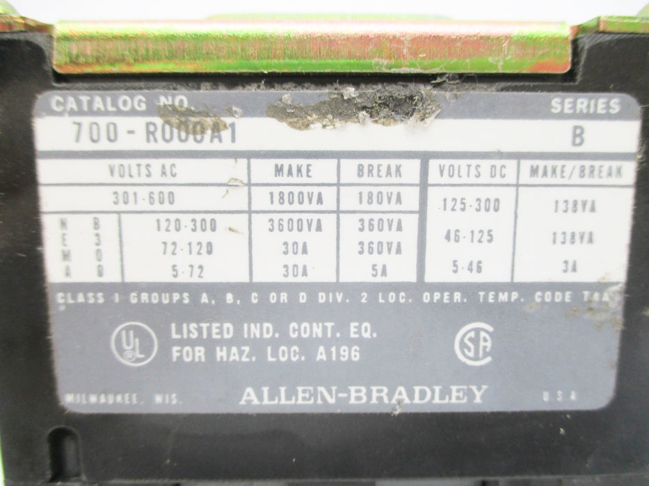 ALLEN BRADLEY 700-R000A1 SER. B 110/115-120V 30A UNMP