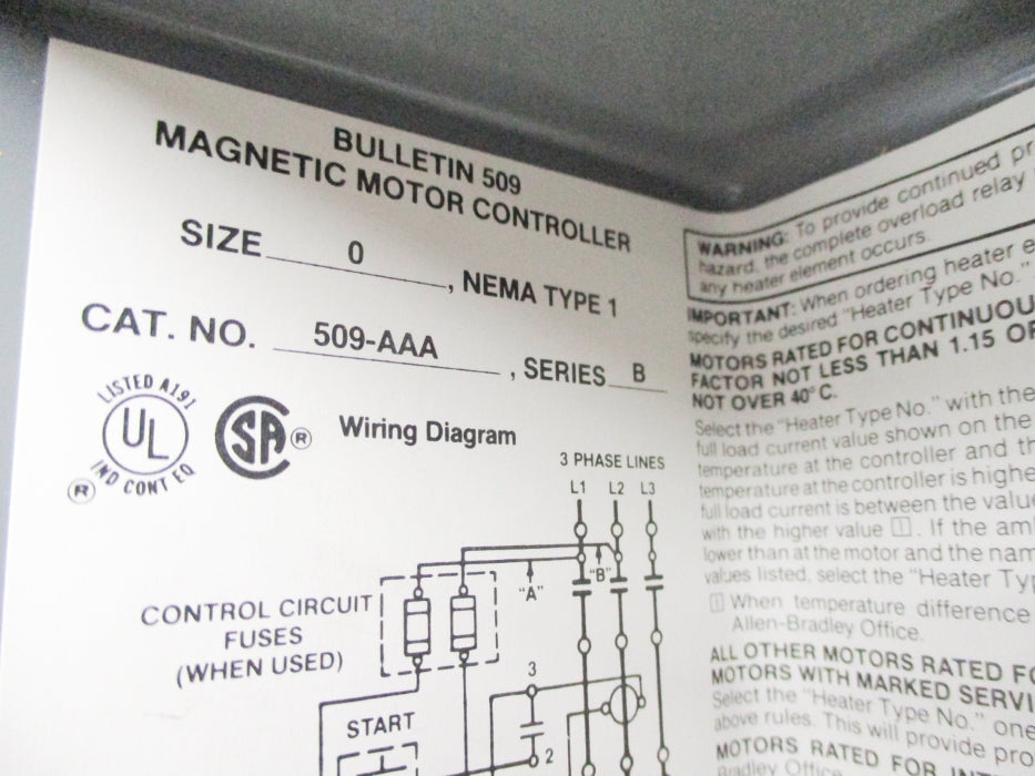 ALLEN BRADLEY 509-AAA SER. B UNMP