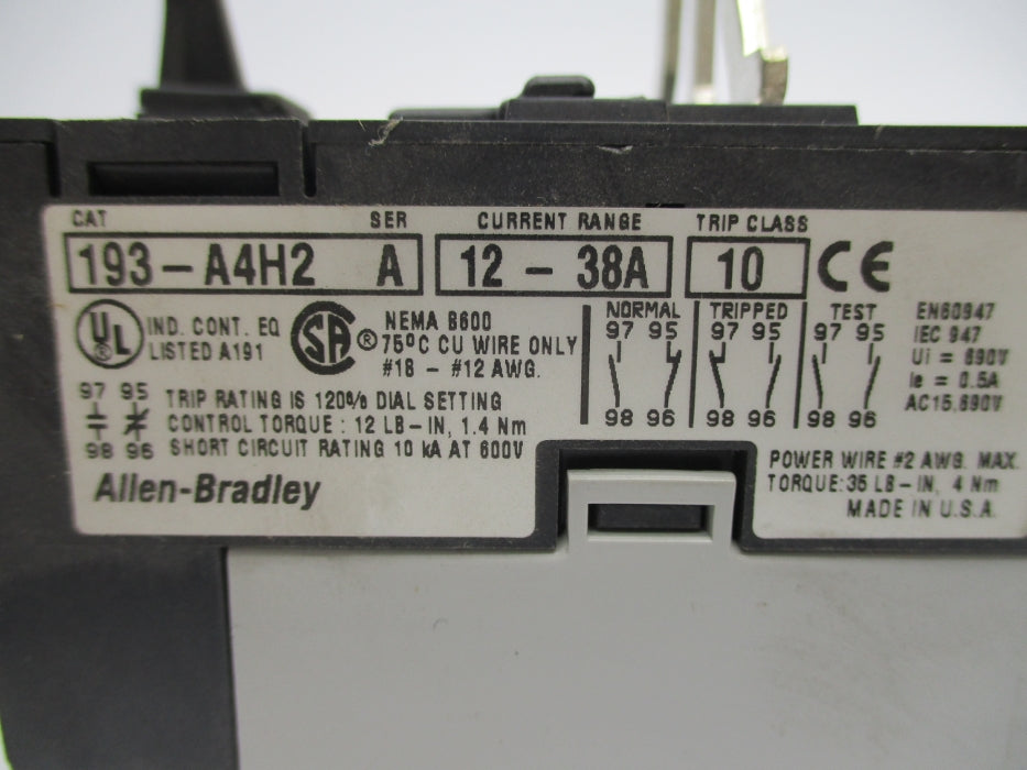 ALLEN BRADLEY 193-A4H2 SER. A 12-38A NSNP