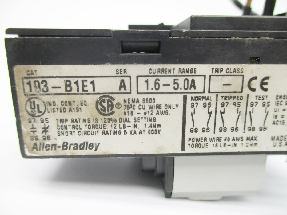 ALLEN BRADLEY 193-B1E1 SER. A 1.6-5.0A (AS PICTURED1) NSNP
