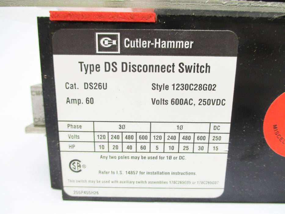 CUTLER-HAMMER DS26U 600VAC 60A NSNP