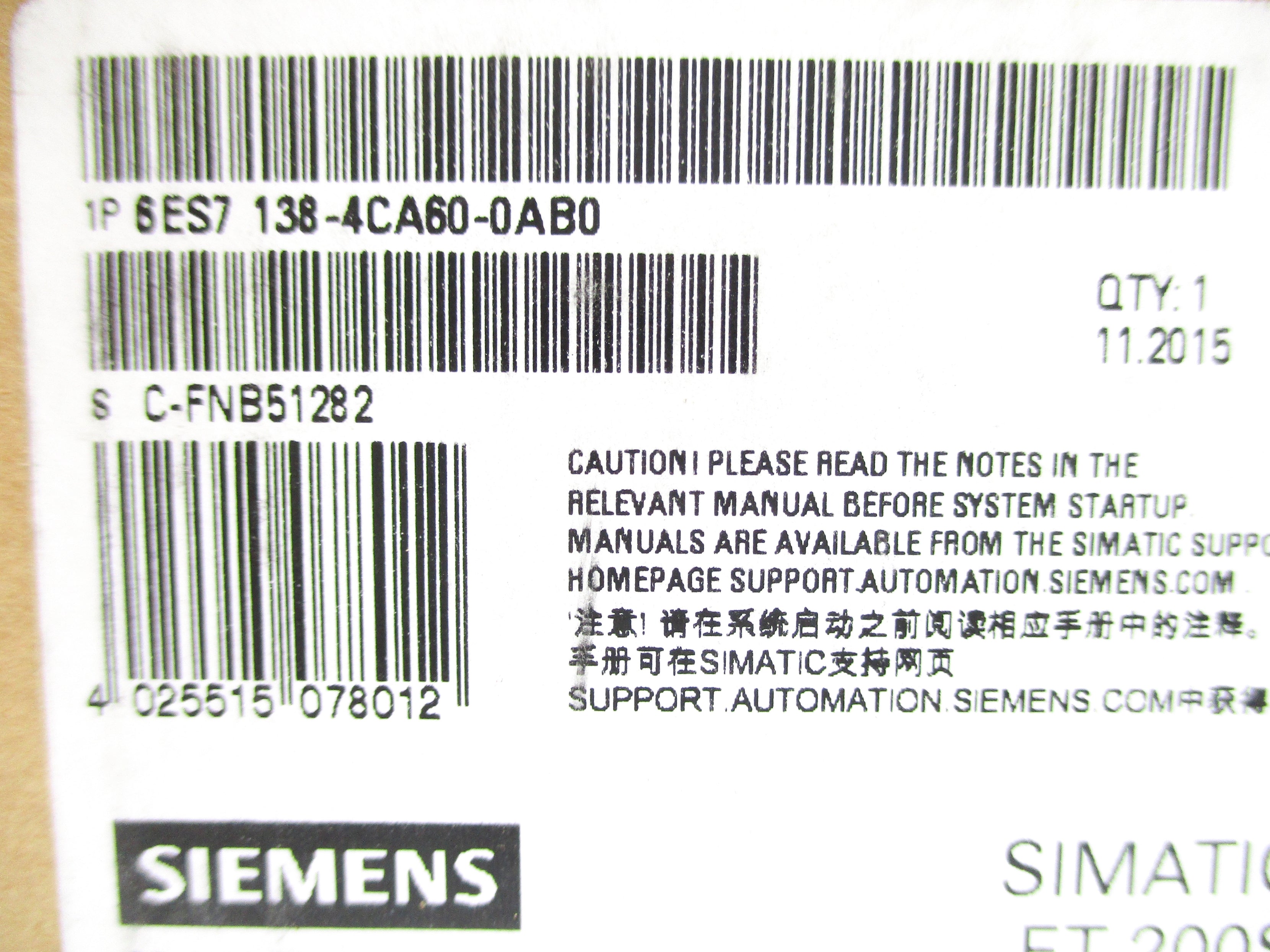 SIEMENS 6ES7138-4CA60-0AB0 NSFS