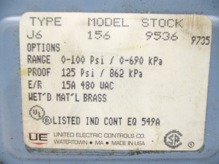 UNITED ELECTRIC CONTROLS J6-156-9536 0-100PSI UNMP