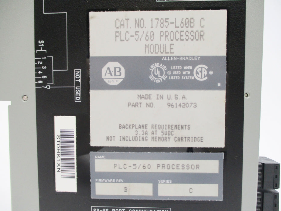 ALLEN BRADLEY 1785-L60B SER. C F/W B UNMP