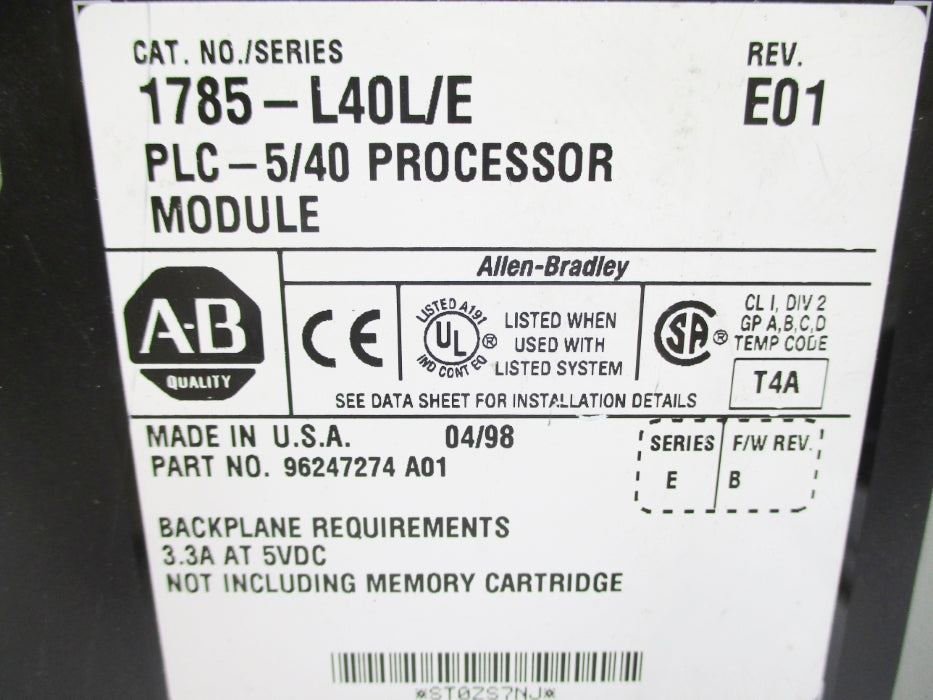 ALLEN BRADLEY 1785-L40L SER. E F/W B UNMP